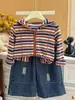 Chicas Otoño Nuevo Estilo Estilo Coreano Chaqueta con Capucha Rayada Moda Bebé Conjunto Casual Ropa Infantil Elegante de Moda Infantil