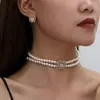 Comercio Exterior Transfronterizo Europeo y Americano Collar de Perlas y Diamantes de Doble Capa para Mujer Gargantilla con Collar de Diamantes Cadena para Clavícula