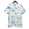 Vestido familiar de manga corta azul y blanca con cuello redondo, estilo étnico de Yunnan, hecho a mano, de algodón y lino, para parejas, cómodo para viajes y tiro.