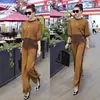 Conjunto de Duas Peças Estilo Europeu para Mulheres - Primavera/Verão 2026: Conjunto Casual Elegante e Emagrecedor: Moletom Xadrez e Calça Wide Leg para Mulheres