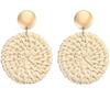 Aretes étnicos retro geométricos de estilo europeo y americano transfronterizo, tejidos a mano con vid, estilo playero, aretes exagerados de ratán