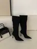 Versão em Pele de Ovelha das Botas Longas Clássicas de Salto Alto e Bico Fino para Mulheres, Estilo Coreano Retrô, Abaixo do Joelho, com Saltos Finos, Salto Alto e Corte Justo