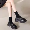 Sapatos de Couro Pequenos Estudantis de Sola Grossa e Salto Grosso para Mulheres 2025 Outono Novos Versátil Mocassins Franceses Sapatos Slip-On Tendência