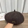 Boina de Metal Retro para Mujer Otoño Invierno Nueva con Diámetro Grande para la Cabeza, Estiliza Visualmente el Rostro, Boina de Artista, Sombrero Octogonal Versátil