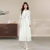 Vestido de encaje francés de alta calidad, nueva colección de otoño, elegante vestido de noche, vestido largo, blanco