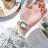 Relógio Feminino Simples Moda Retangular Dourado Quartzo Luxo Aço Inoxidável À Prova D'água Relógio de Pulso Feminino para Vestir Presente