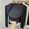 Camiseta térmica base para mujer para otoño e invierno, nuevo modelo elegante 2026 con cuello semi-alto, forrada de forro polar, top blanco ajustado con cuello alto