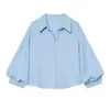 Comércio Exterior Roupas Femininas 2026 Moda Europeia e Americana Solta Manga Bufante Gola Polo Linho Camisa para Mulheres K41815