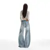Jeans Rectos Lavados Azul Claro para Mujer, Tendencia de Invierno Nuevo Estilo, Pantalones Anchos Sueltos Alargadores