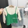 Camisola de Punto en Capas para Niña Suéter Estilo Coreano Camiseta Básica de Canalé para Niños Jeans con Encaje para Bebé Ropa de Comercio Exterior de Moda