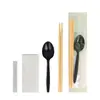 Set Personalizado de Palillos Desechables de Cuatro Piezas, Paquete de Palillos, Palillos y Cuchara Desechables, Palillos Desechables para Llevar Cuatro en Uno