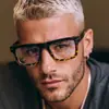 Gafas de montura cuadrada para hombre con decoración de remaches, montura de gafas de moda estilo callejero moderno, gafas versátiles de estilo retro clásico sin graduación