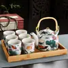 Juego de Té para el Hogar de Porcelana Azul y Blanca Retro con Filtro Tetera Cerámica Tazas de Té Olla con Asa Juego de Té