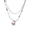 Collar de perlas de doble capa con diseño de mariposa hueca de ópalo para mujer, cadena de clavícula de acero de titanio de alta calidad, accesorios de especias dulces y geniales.