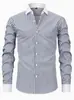 Camisa de Manga Larga a Rayas Ajustada con Cuello para Hombre, Top Casual de Negocios, Ropa Formal para Viajar, Pieza Única Versátil, Venta al por Mayor