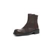 Botas Chelsea de Couro Bovino de Primeira Camada com Bico Quadrado para Ballet Design de Nicho Francês 2025 Salto Médio Grosso Bico Redondo Couro Genuíno Botas Curtas para Mulheres