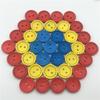 Botones redondos de madera de colores con línea de puntos naturales al por mayor de fábrica para ropa infantil, botones de madera de dos ojos de colores mezclados