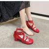 Sapatos de salto alto vermelhos originais Lolita genuínos Lolita fofos salto grosso macio menina sapatos pequenos de couro Lo estudante
