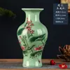 Vaso de cerâmica de Jingdezhen com esmalte celadon, arranjo de flores estilo chinês novo, decoração para casa para sala de estar, prateleira de exposição, hall de entrada e rack de TV