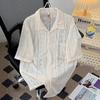 Camisa Artística de Encaje Hueco de Verano para Hombre Diseño de Nicho Lujo Ligero Transpirable Delgada Estilo Vacacional Casual