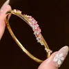 Pulsera de Flor de Diamante Rosa Melocotón Antigua Vintage con Circonita para Mujer Exquisita Brillante Dulce y Sucia Joyería