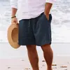 Shorts de Verano para Hombre 2025 de Algodón y Lino con Cordón Cintura Elástica Pierna Recta Color Sólido Transpirables Playa Cinco Puntos Casuales Shorts Medianos