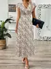 Comercio Exterior Transfronterizo Verano 2026 Nueva Moda Europea y Americana para Mujer Vestido Estampado Elegante con Cuello en V para Mujer en Stock