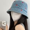 Sombrero de Pescador Cowboy Love para Mujer Estilo Japonés Vintage Desgastado Popular en Internet Versátil Sombrero de Cubeta para Cabeza Grande que Afina el Rostro