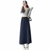 Saia Midi Esportiva 2026 Nova Primavera Plus Size Cinza Emagrecedora Com Cordão Cintura Alta Saia Evasê com Efeito Drapeado