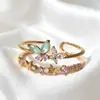 Anillo Abierto Ajustable Tilenny Estilo Ins Más Vendido Transfronterizo con Circonita para Mujer, Diseño Floral Dulce y Lindo