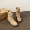 Botas Vaqueras Occidentales para Mujer Martin Boots Moda Otoño/Invierno 2026 Gamuza Tacón Grueso Caña Media Apiladas