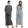 Japão Lotte Primavera e Outono Estilo Preguiçoso Emagrecimento Vestido Suéter Feminino Novo Solto Para Cobrir Gordura Bolso Vestido Longo Cor Sólida dress