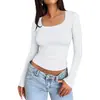 Roupas transfronteiriças AliExpress Amazon femininas de manga comprida cor sólida estilo europeu e americano gola quadrada slim fit camiseta de manga comprida