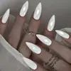 Uñas de Moda Europeas y Americanas con Forma de Diamante Blancas, Estilo Ins, Redondas y Almendradas, Uñas Desmontables Usables Simples y Elegantes