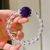 Corrente para clavícula de cristal branco quase vítreo de alta qualidade de 8 mm com pingente de calcedônia roxa cortada de 20 mm