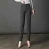 7071 pata de gallo otoño nuevo pantalones casuales de mujer de mediana edad cintura alta madre adelgazantes rectos a rayas pantalones gruesos