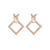 Joyería japonesa y coreana de gran venta aretes de moda personalizados versátiles minimalistas geométricos huecos de diamante cuadrados de tuerca al por mayor