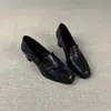 Versión de cuero suave~Mocasines de mujer vintage con tacón grueso, estilo slip-on, tacón medio, punta cuadrada, zapatos pequeños de cuero elegantes y sofisticados