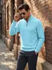 Suéter de malha masculino listrado com textura waffle para primavera e outono, de manga comprida, com meio zíper e gola alta, estilo sweatshirt americano