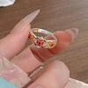 Anillo Flor Tesoro Esmalte Dorado Mujer Loto Flor de Cuatro Hojas Lujo Ligero Abierto Nuevo Chino Anillo de Dedo de Alta Gama Nicho Versátil