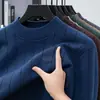En stock, envío directo de una pieza, hilo de punto de canalé vertical, antipilling, suéter grueso de punto de color liso de cuello medio alto para hombre, ropa para hombre