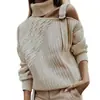 Suéter Amazon para Mujer 2025 Estilo Europeo y Americano Otoño e Invierno Color Sólido Hombros Descubiertos Tejido Ropa para Mujer Transfronteriza