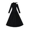 Vestido Largo de Fondo Estilo A de Manga Larga Ajustado con Pliegues en los Hombros para Mujer Otoño Vestido Plisado Irregular Estilo Grande