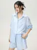 Conjunto de Camisa Casual Estilo Francés de Jack, Camisa de Manga Larga Blanca con Rayas y Cuello Campana, Camisa Fina Protectora del Sol para Mujer, Verano