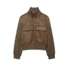 Comercio exterior transfronterizo estilo europeo y americano ropa de mujer ZA AliExpress superventas cuello alto bolsillo grande chaqueta de aviador de gamuza