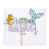 Decoración de Cola de Pez Oceánica Decoración Creativa de Lentejuelas Brillantes Tarjeta para Pastel Belleza Vieira Submarino Cumpleaños Infantil
