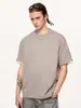 Camiseta Masculina Casual Solta de Algodão Puro, Toque Fresco, Amiga da Pele, Gola Redonda, Manga Caída, Borda Enrolada, Cor Sólida, Manga Curta.