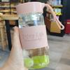 Set de Tazas de Vidrio Artístico Transparente Japonés con Cinturón de Color Puro, Taza para Pareja de Personalidad Simple, Vidrio con Lanyard Portátil para Exterior