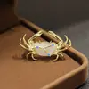 Novo Broche Pin de Caranguejo Dourado Banhado a Ouro com Pedras Definidas Concha Natural Divertido para Homens e Mulheres
