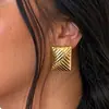 Pendientes Jingqiao Europeos y Americanos de Acero Inoxidable Lujo Accesible Gama Alta Oro de 18K Acero de Titanio Geométricos con Patrón de Ola Pendientes de Nicho